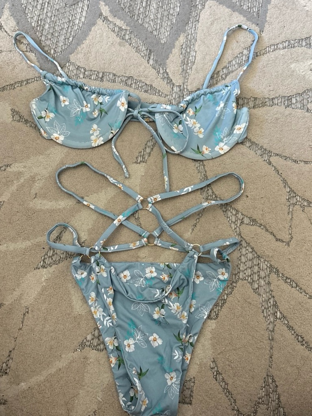 San Lorenzo Light Blue Floral Strappy Bikini Set